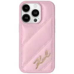 Coque arrière Karl Lagerfeld Diagonal Quilted Script pour Apple iPhone 15 Pro Max - Rose