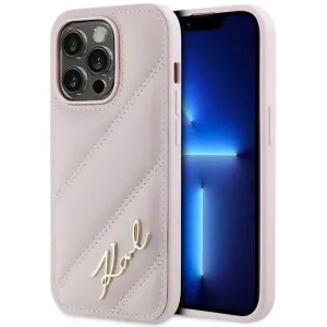 Coque arrière Karl Lagerfeld Diagonal Quilted Script pour Apple iPhone 14 Pro - Rose