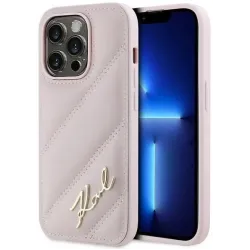 Coque arrière Karl Lagerfeld Diagonal Quilted Script pour Apple iPhone 14 Pro Max - Rose