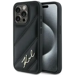 Coque arrière Karl Lagerfeld Diagonal Quilted Script pour Apple iPhone 15 Pro - Noir