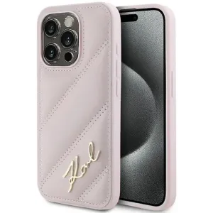 Coque arrière Karl Lagerfeld Diagonal Quilted Script pour Apple iPhone 15 Pro - Rose