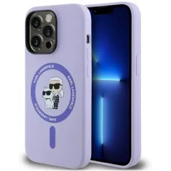 Coque arrière en silicone Karl Lagerfeld Karl & Choupette Heads Ring avec MagSafe pour Apple iPhone 14 Pro Max - Violet