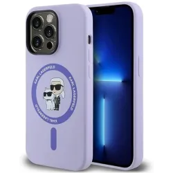 Coque arrière en silicone Karl Lagerfeld Karl & Choupette Heads Ring avec MagSafe pour Apple iPhone 14 Pro - Violet