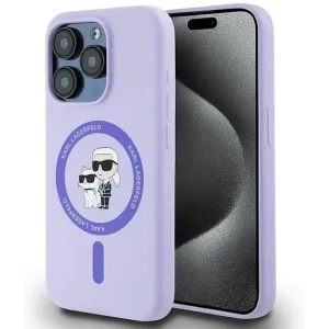 Coque arrière en silicone Karl Lagerfeld Karl & Choupette Heads Ring avec MagSafe pour Apple iPhone 15 Pro - Violet