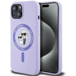 Coque arrière en silicone Karl Lagerfeld Karl & Choupette Heads Ring avec MagSafe pour Apple iPhone 15 - Violet