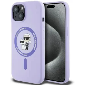 Coque arrière en silicone Karl Lagerfeld Karl & Choupette Heads Ring avec MagSafe pour Apple iPhone 15 - Violet