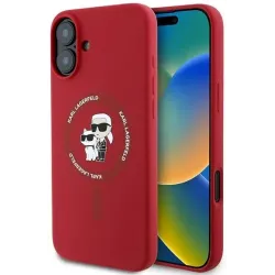 Coque arrière en silicone Karl Lagerfeld Karl & Choupette Heads Ring avec MagSafe pour Apple iPhone 16 Plus - Rouge