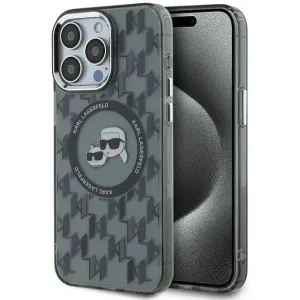 Coque arrière Karl Lagerfeld IML Monogram Karl & Choupette Head avec MagSafe pour Apple iPhone 15 Pro - Noir