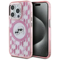 Coque arrière Karl Lagerfeld IML Monogram Karl & Choupette Head avec MagSafe pour Apple iPhone 15 Pro - Rose