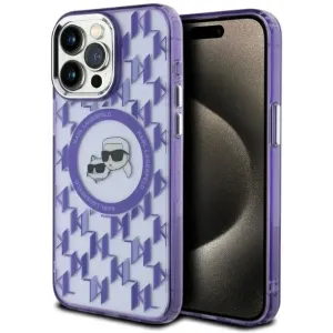 Coque arrière Karl Lagerfeld IML Monogram Karl & Choupette Head avec MagSafe pour Apple iPhone 15 Pro - Violet