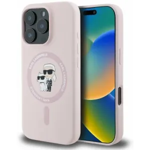 Coque arrière en silicone Karl Lagerfeld Karl & Choupette Heads Ring avec MagSafe pour Apple iPhone 16 Pro Max - Rose