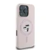 Coque arrière en silicone Karl Lagerfeld Karl & Choupette Heads Ring avec MagSafe pour Apple iPhone 16 Pro Max - Rose 2
