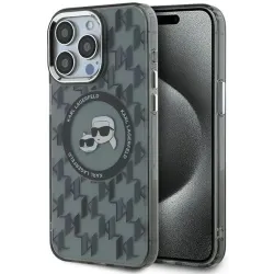 Coque arrière Karl Lagerfeld IML Monogram Karl & Choupette Head avec MagSafe pour Apple iPhone 15 Pro Max - Noir