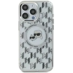 Coque arrière Karl Lagerfeld IML Monogram Karl & Choupette Head avec MagSafe pour Apple iPhone 16 Pro - Transparent