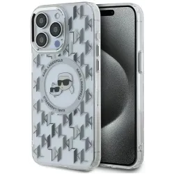 Coque arrière Karl Lagerfeld IML Monogram Karl & Choupette Head avec MagSafe pour Apple iPhone 15 Pro Max - Transparent