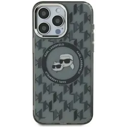 Coque arrière Karl Lagerfeld IML Monogram Karl & Choupette Head avec MagSafe pour Apple iPhone 16 - Noir