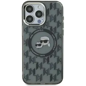 Coque arrière Karl Lagerfeld IML Monogram Karl & Choupette Head avec MagSafe pour Apple iPhone 16 - Noir