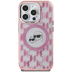 Coque arrière Karl Lagerfeld IML Monogram Karl & Choupette Head avec MagSafe pour Apple iPhone 16 - Rose