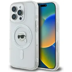 Coque arrière Karl Lagerfeld IML Metal Karl Head avec MagSafe pour Apple iPhone 16 Pro - Blanc