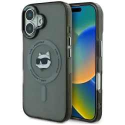 Coque arrière Karl Lagerfeld IML Metal Choupette Head avec MagSafe pour Apple iPhone 16 - Noir