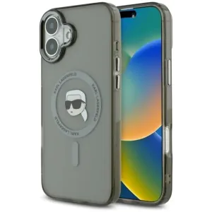 Coque arrière Karl Lagerfeld IML Metal Karl Head avec MagSafe pour Apple iPhone 16 - Noir