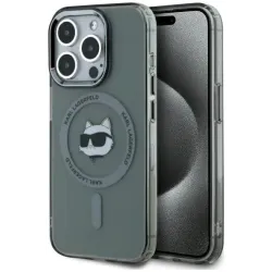 Coque arrière Karl Lagerfeld IML Metal Choupette Head avec MagSafe pour Apple iPhone 15 Pro - Noir
