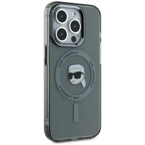 Coque arrière Karl Lagerfeld IML Metal Karl Head avec MagSafe pour Apple iPhone 15 Pro - Noir