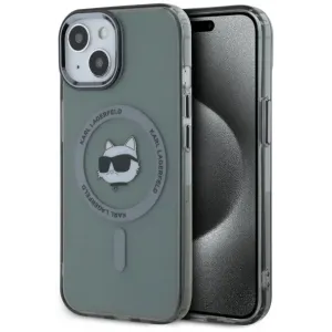 Coque arrière Karl Lagerfeld IML Metal Choupette Head avec MagSafe pour Apple iPhone 15 - Noir