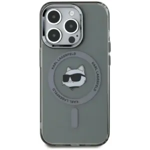 Coque arrière Karl Lagerfeld IML Metal Choupette Head avec MagSafe pour Apple iPhone 15 Pro Max - Noir