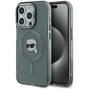 Coque arrière Karl Lagerfeld IML Metal Karl Head avec MagSafe pour Apple iPhone 15 Pro Max - Noir