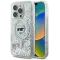 Coque arrière Karl Lagerfeld Liquid Glitter Choupette Head avec MagSafe pour Apple iPhone 16 Pro - Transparent