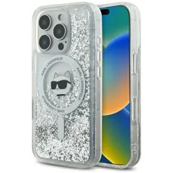 Coque arrière Karl Lagerfeld Liquid Glitter Choupette Head avec MagSafe pour Apple iPhone 16 Pro Max - Transparent