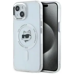 Coque arrière Karl Lagerfeld IML Metal Choupette Head avec MagSafe pour Apple iPhone 15 Plus - Blanc