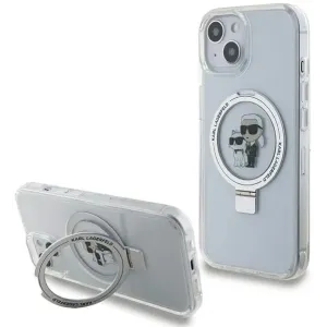 Coque arrière rigide Karl Lagerfeld Ring Stand Karl & Choupette avec MagSafe pour Apple iPhone 15 - Blanc
