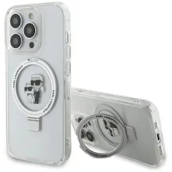 Coque arrière rigide Karl Lagerfeld Ring Stand Karl & Choupette avec MagSafe pour Apple iPhone 15 Pro Max - Blanc