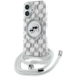 Coque arrière Karl Lagerfeld IML Crossbody Monogram Karl & Choupette Head avec MagSafe pour Apple iPhone 16 - Transparent