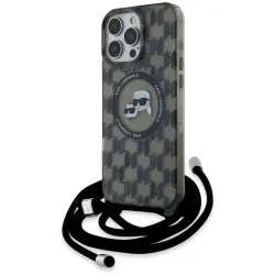 Coque arrière Karl Lagerfeld IML Crossbody Monogram Karl & Choupette Head avec MagSafe pour Apple iPhone 16 Pro Max - Noir