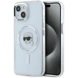 Coque arrière Karl Lagerfeld IML Metal Karl Head avec MagSafe pour Apple iPhone 15 Plus - Blanc