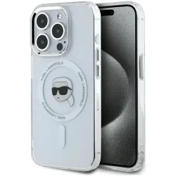 Coque arrière Karl Lagerfeld IML Metal Karl Head avec MagSafe pour Apple iPhone 15 Pro Max - Blanc