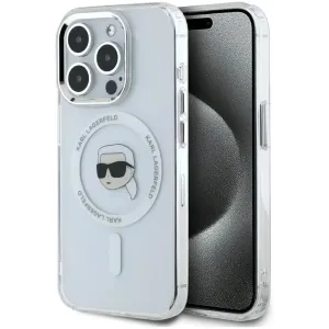 Coque arrière Karl Lagerfeld IML Metal Karl Head avec MagSafe pour Apple iPhone 15 Pro Max - Blanc