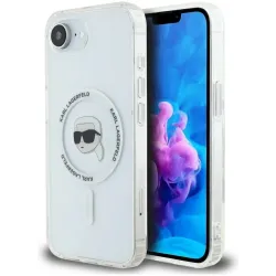 Coque arrière Karl Lagerfeld IML Metal Karl Head avec MagSafe pour Apple iPhone 17e/16e - Blanc