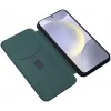 Coque portefeuille Phonesta Carbon Fiber Skin pour Samsung Galaxy S25 - Vert foncé 2