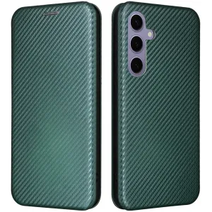 Coque portefeuille Phonesta Carbon Fiber Skin pour Samsung Galaxy S25 Plus - Vert foncé