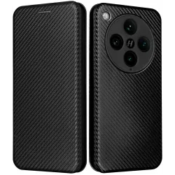 Coque portefeuille Phonesta Carbon Fiber Skin pour Oppo Find X8 Pro - Noir