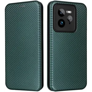 Coque portefeuille Phonesta Carbon Fiber Skin pour Realme GT 7 Pro - Vert foncé