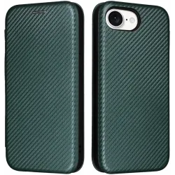 Coque portefeuille Phonesta Carbon Fiber Skin pour Apple iPhone 17e/16e - Vert foncé