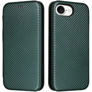 Coque portefeuille Phonesta Carbon Fiber Skin pour Apple iPhone 17e/16e - Vert foncé