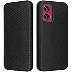 Coque portefeuille Phonesta Carbon Fiber Skin pour Motorola Edge 50 Fusion - Noir