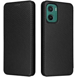 Coque portefeuille Phonesta Carbon Fiber Skin pour Motorola Moto G05 / Moto E15 - Noir