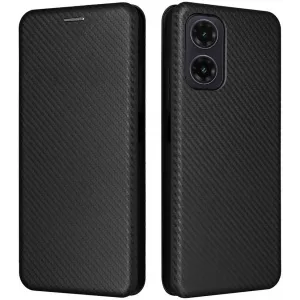 Coque portefeuille Phonesta Carbon Fiber Skin pour Motorola Moto G35 - Noir